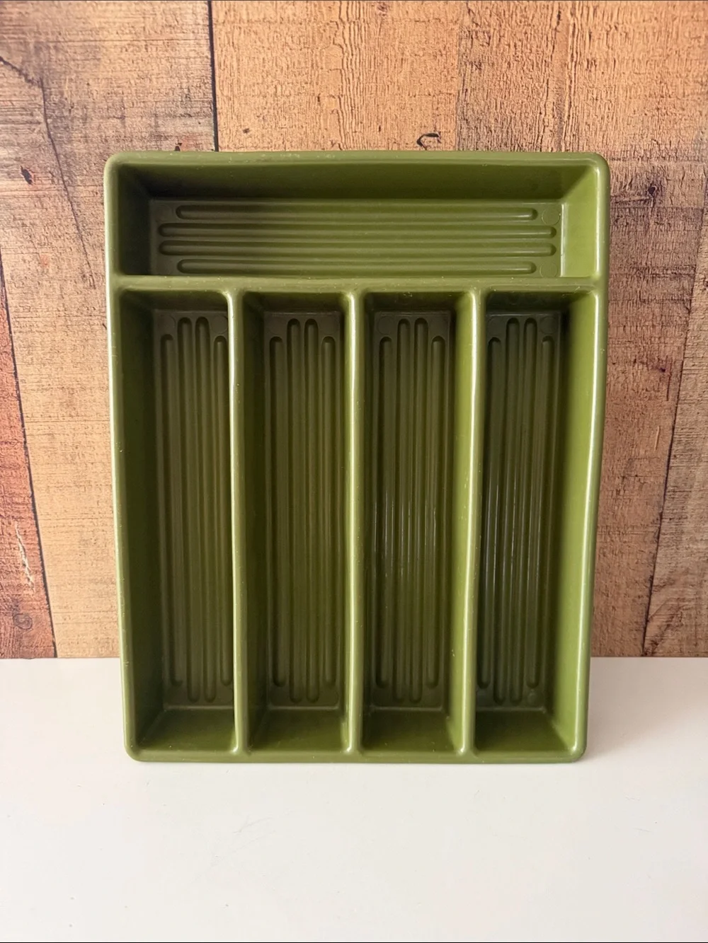 Vintage Avocado Green Plastic Utensil Tray Organizer